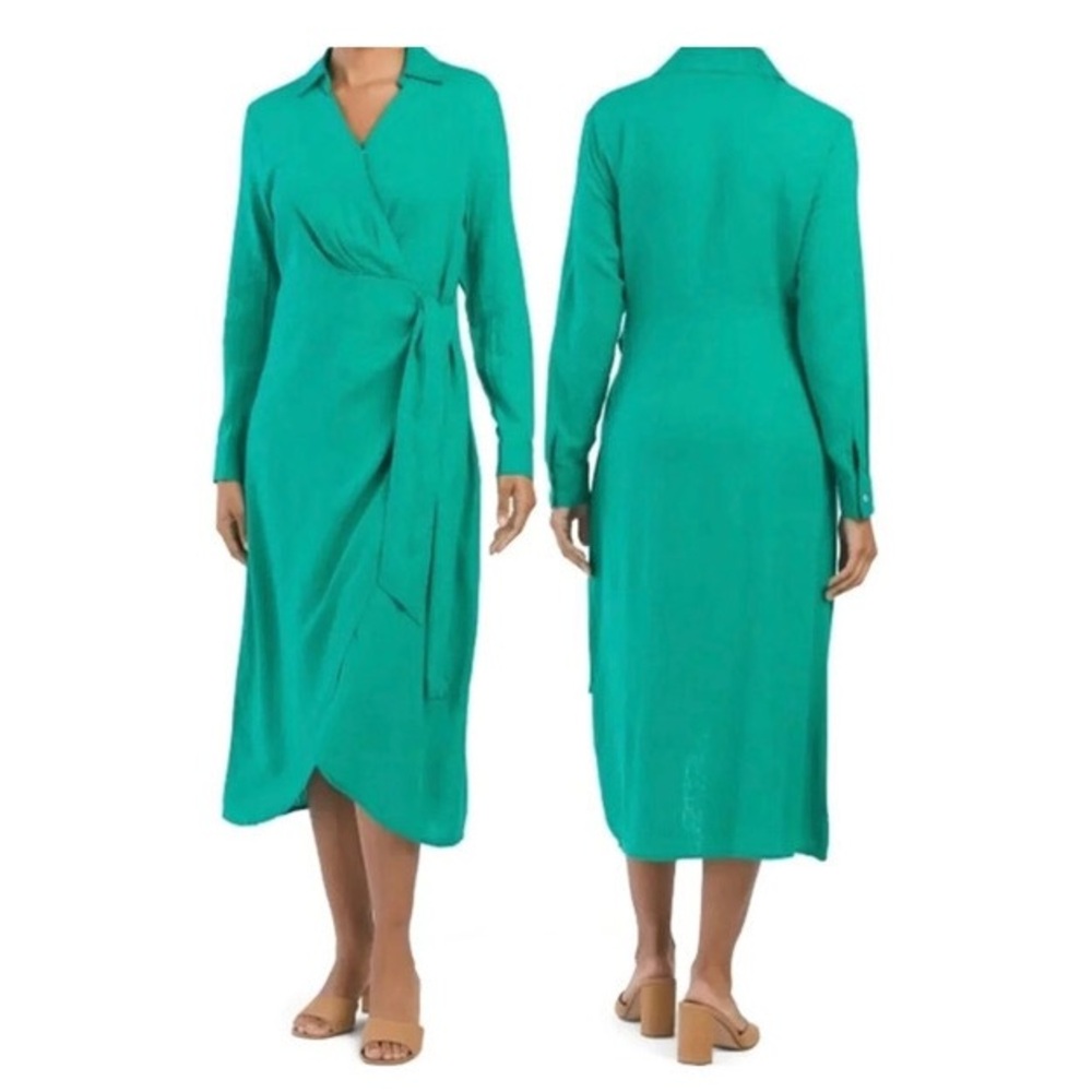 Rachel Zoe Teal Wrap Midi Dress with Long Sleeves